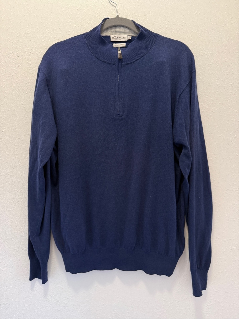 Peter Millar Crown Soft Cotton Silk 3/4 Zip Pullover Sweater Navy Blue Large